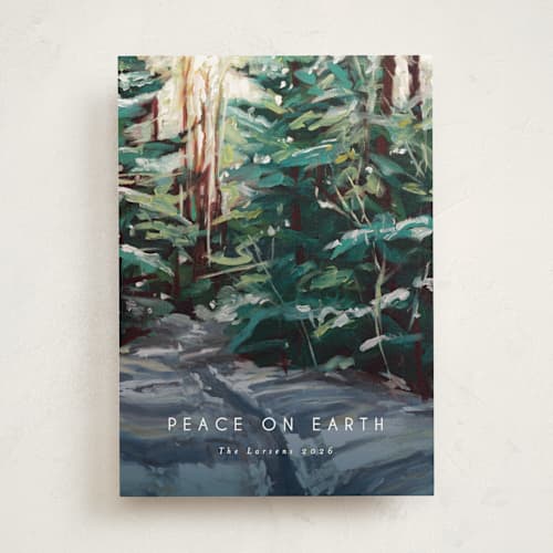 This is a wintermint non photo holiday cards with standard by Holly Whitcomb called peaceful forest printing on signature in standard