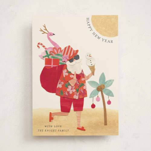 This is a hibiscus non photo holiday cards with standard by Sarah Knight called beach santa printing on signature in standard