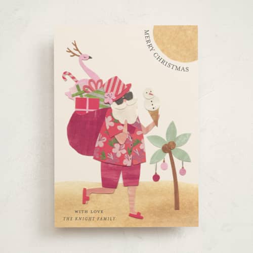 This is a pink ginger non photo holiday cards with standard by Sarah Knight called beach santa printing on signature in standard