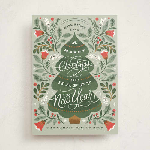 This is a leaf non photo holiday cards with standard by Kristen Smith called ornate tree printing on signature in standard