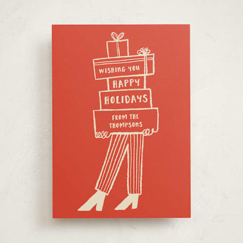 This is a stocking non photo holiday cards with standard by Studio Suku called presents printing on signature in standard