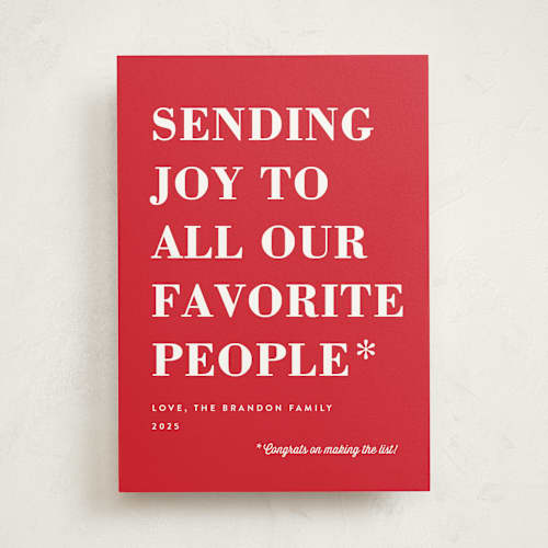 This is a candy apple non photo holiday cards with standard by Amy Payne called you made the list printing on signature in standard