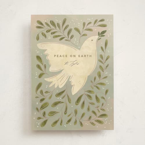 This is a twilight non photo holiday cards with standard by Creo Study called peace dove printing on signature in standard