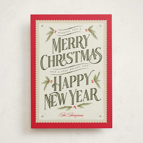 This is a berry non photo holiday cards with standard by Robert and Stella called vintage postcard printing on signature in standard