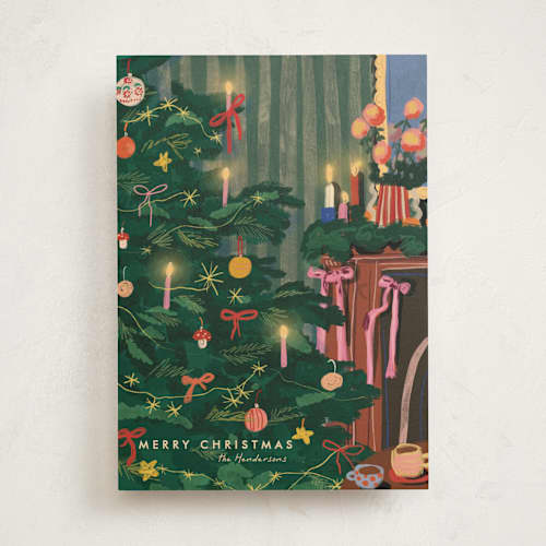 This is a pine non photo holiday cards with standard by Joanna Rosado called cosy christmas printing on signature in standard