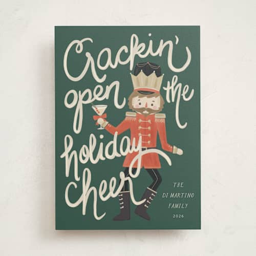 This is a evergreen non photo holiday cards with standard by Kristen Juckiewicz called crackin' cheer printing on signature in standard