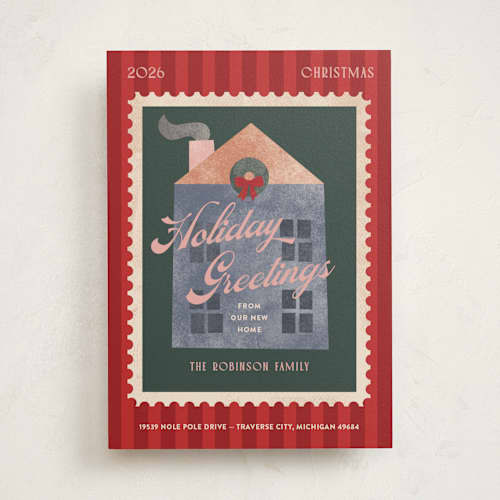 This is a hearth non photo holiday cards with standard by Pixel and Hank called holiday house printing on signature in standard