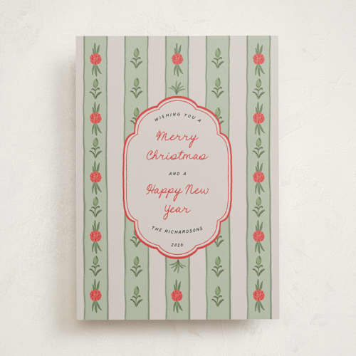 This is a candied apple non photo holiday cards with standard by Kareliz Studio called carnationspattern printing on signature in standard