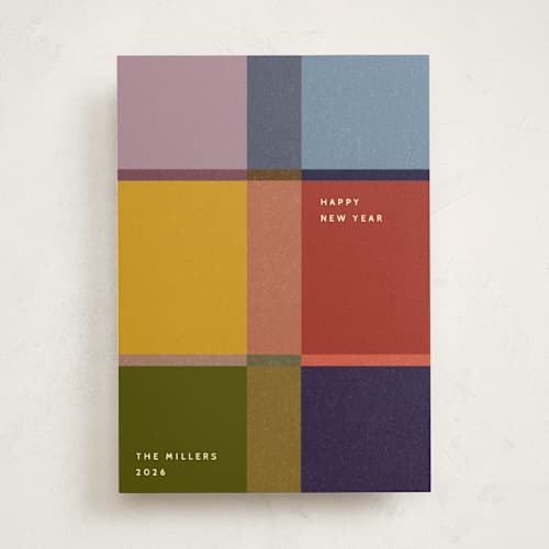 This is a stocking non photo holiday cards with standard by Sumak Studio called colorful check printing on signature in standard