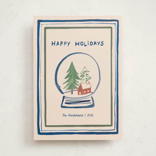 This is a wintermint non photo holiday cards with standard by Teju Reval called snow globe printing on signature in standard