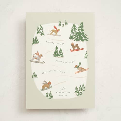 This is a jade non photo holiday cards with standard by Vera Lim called snow dogs printing on signature in standard