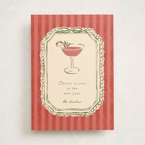 This is a candy cane non photo holiday cards with standard by Susan Zinader called cheers to you printing on signature in standard