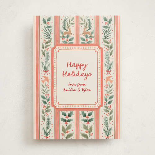 This is a cherry non photo holiday cards with standard by Elly called festive stripes printing on signature in standard