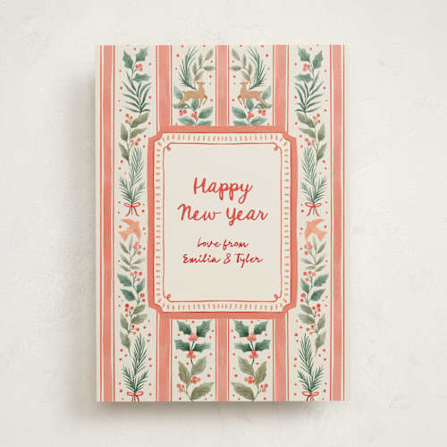This is a cherry non photo holiday cards with standard by Elly called festive stripes printing on signature in standard