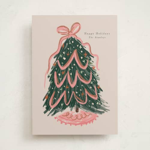 This is a winter rose non photo holiday cards with standard by Lori Wemple called merry christmas tree printing on signature in standard