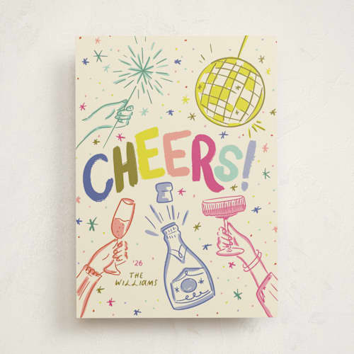 This is a champagne non photo holiday cards with standard by Jenna Holcomb called nye printing on signature in standard