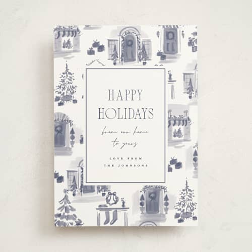 This is a wintersky non photo holiday cards with standard by Rebecca Durflinger called holiday home toile printing on signature in standard