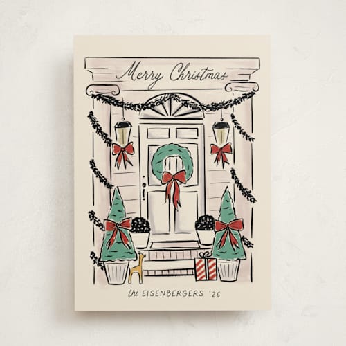 This is a champagne non photo holiday cards with standard by chocomocacino called panettone printing on signature in standard