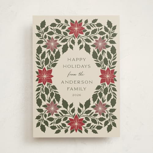 This is a evergreen non photo holiday cards with standard by Katharine Watson called holly frame printing on signature in standard