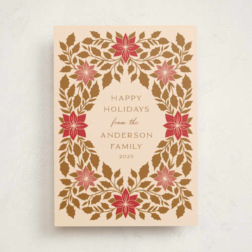 This is a chocolate non photo holiday cards with standard by Katharine Watson called holly frame printing on signature in standard