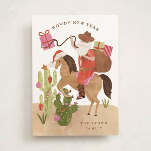 This is a candy cane non photo holiday cards with standard by Sarah Knight called howdy holidays y'all printing on signature in standard