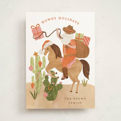 This is a georgia peach non photo holiday cards with standard by Sarah Knight called howdy holidays y'all printing on signature in standard