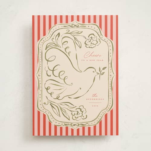 This is a cranberry non photo holiday cards with standard by Vera Lim called peace dove.. printing on signature in standard
