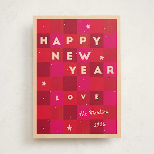 This is a cherry non photo holiday cards with standard by Ani Somi called checkered cheers printing on signature in standard