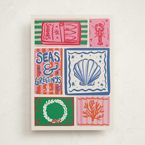This is a cerulean non photo holiday cards with standard by Jenna Holcomb called seas printing on signature in standard