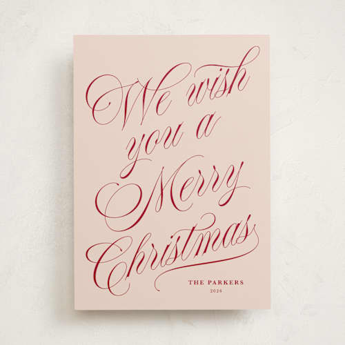 This is a rosy cheeks non photo holiday cards with standard by Kate Ahn called with flourish printing on signature in standard