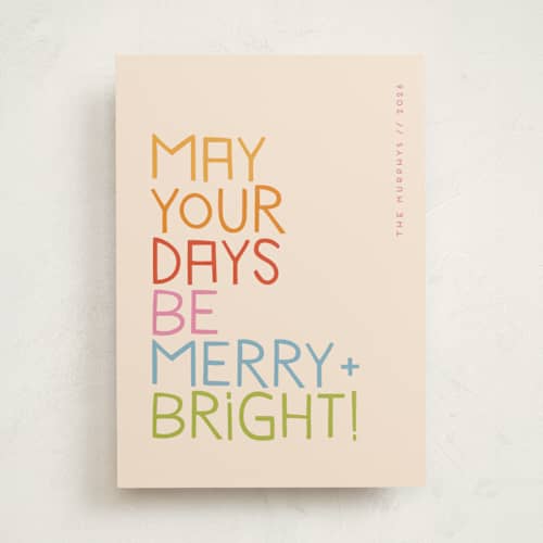 This is a rainbow non photo holiday cards with standard by Snow and Ivy called love and cheer printing on signature in standard