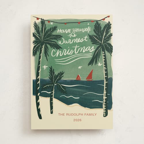 This is a verdant sea non photo holiday cards with standard by Angel Walker called palm warm printing on signature in standard