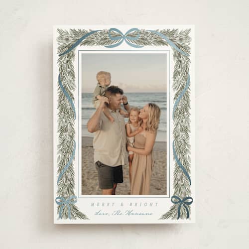This is a frost photo mount holiday cards with foil pressed by Leah Bisch called garland frame printing on recycled in photo_mount