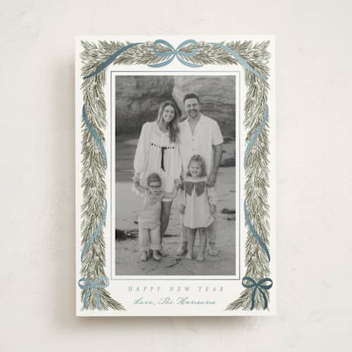 This is a frost photo mount holiday cards with foil pressed by Leah Bisch called garland frame printing on recycled in photo_mount