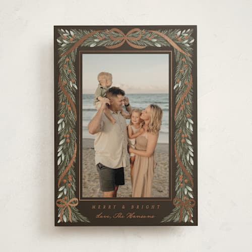 This is a hot cocoa photo mount holiday cards with foil pressed by Leah Bisch called garland frame printing on recycled in photo_mount
