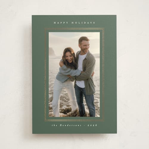 This is a wreath photo mount holiday cards with foil pressed by Christy Hy Lee called modern minimalist printing on recycled in photo_mount