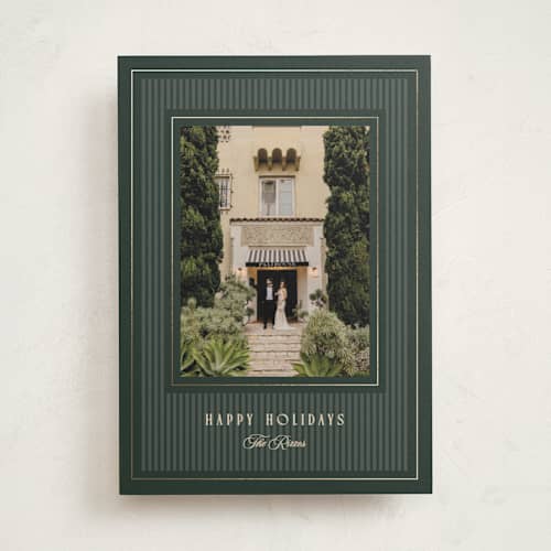 This is a evergreen photo mount holiday cards with foil pressed by Pixel and Hank called lux printing on recycled in photo_mount