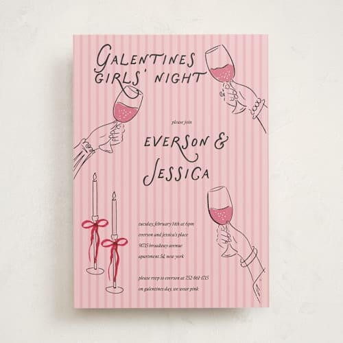 This is a rose holiday party invitations with standard by Jenna Holcomb called galentines cheers printing on signature in standard