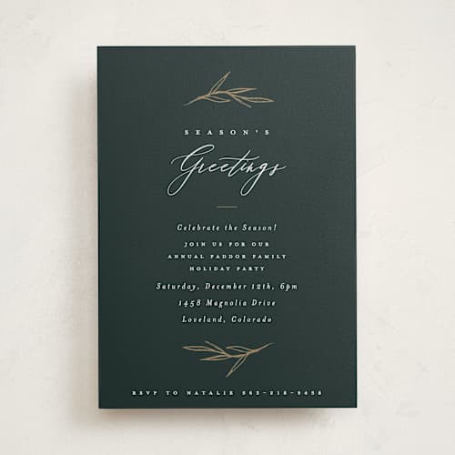 This is a forest holiday party invitations with standard by Carolyn Nicks called grateful branches printing on signature in standard