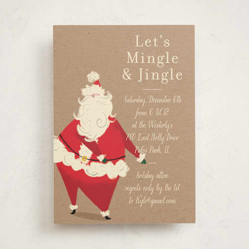 This is a kraft holiday party invitations with standard by Baumbirdy called santa flaus printing on signature in standard