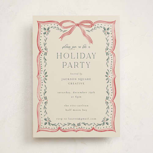 This is a candy apple holiday party invitations with standard by Chris Griffith called ribbon stripe holiday printing on signature in standard