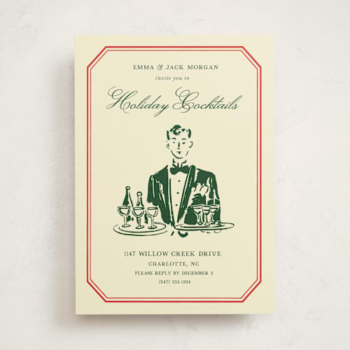 This is a forest holiday party invitations with standard by Rina Ozum called holiday cocktails printing on signature in standard