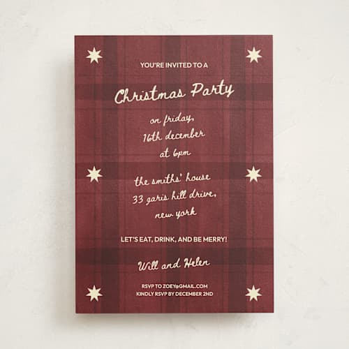 This is a crimson holiday party invitations with standard by Zove Ahhh called cozy & bright printing on signature in standard