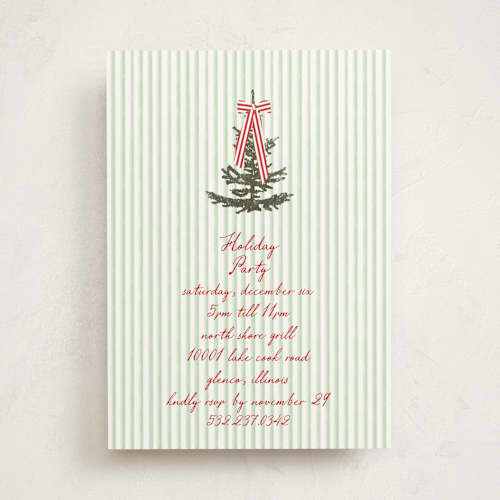 This is a mint holiday party invitations with standard by Baumbirdy called striped holiday printing on signature in standard