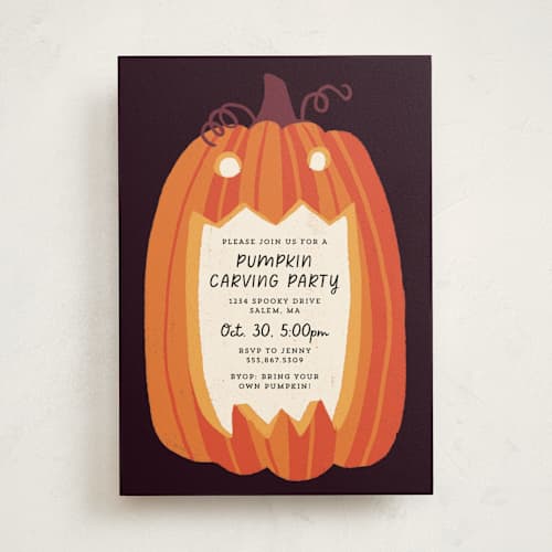 This is a midnight holiday party invitations with standard by Rebecca Smith called eat, drink, and be scary printing on signature in standard