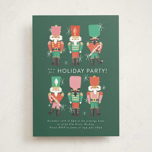 This is a evergreen holiday party invitations with standard by Itsy Belle Studio called nutcrackers printing on signature in standard