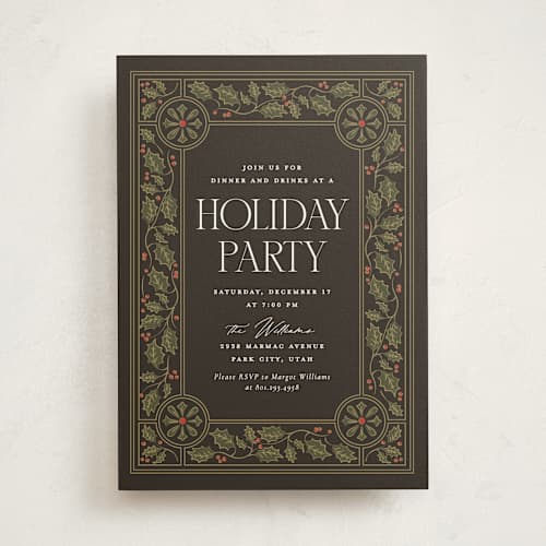 This is a pine holiday party invitations with standard by Robert and Stella called engraved frame printing on signature in standard
