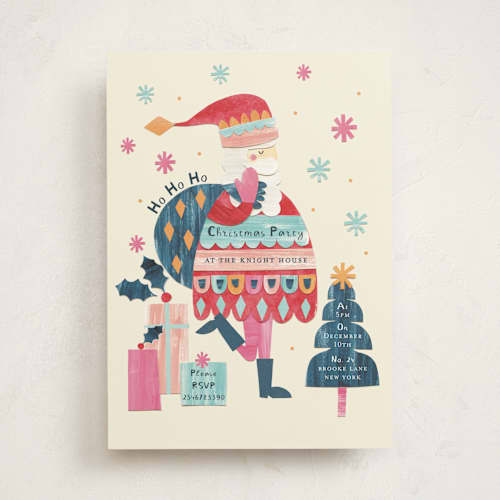 This is a hollyberry holiday party invitations with standard by Sarah Knight called sassy santa printing on signature in standard