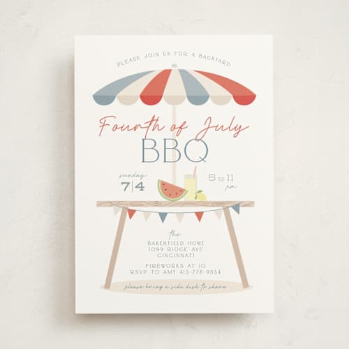 This is a whipped cream holiday party invitations with standard by Susan Zinader called red white & blue bbq printing on signature in standard