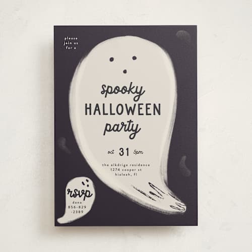 This is a night holiday party invitations with standard by Gwen Bedat called ghosts printing on signature in standard